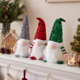Living And Home 3 Pack Battery Powered Christmas Gnome Tabletop Warm Light Sequin Hat Home Decorations - thumbnail 3