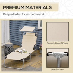 Outsunny Folding Chair Sun Lounger W/ Sunshade Garden Recliner Hammock Beige - thumbnail 7