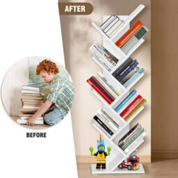 9 Tiers Bookshelf Display Bookcase Tree Shaped Storage Rack Shelves Tree Floor Standing Bookcase Space-Saving Corner Shelf (White) - thumbnail 7