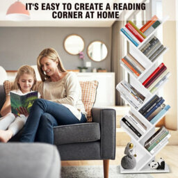 9 Tiers Bookshelf Display Bookcase Tree Shaped Storage Rack Shelves Tree Floor Standing Bookcase Space-Saving Corner Shelf (White) - thumbnail 5