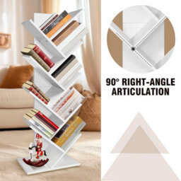 9 Tiers Bookshelf Display Bookcase Tree Shaped Storage Rack Shelves Tree Floor Standing Bookcase Space-Saving Corner Shelf (White) - thumbnail 6