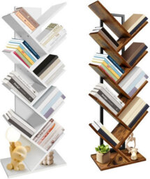 9 Tiers Bookshelf Display Bookcase Tree Shaped Storage Rack Shelves Tree Floor Standing Bookcase Space-Saving Corner Shelf (White)