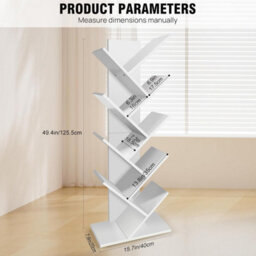 9 Tiers Bookshelf Display Bookcase Tree Shaped Storage Rack Shelves Tree Floor Standing Bookcase Space-Saving Corner Shelf (White) - thumbnail 2