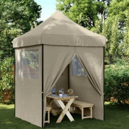 Walplus Foldable Party Tent Garden Gazebo Canopy Pop-Up With 4 Sidewalls Taupe - thumbnail 1
