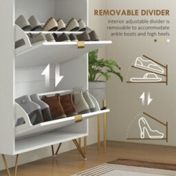 Wyld Haus Molari Doha Narrow White Shoe Cabinet With 2 Flip Drawers And Top Drawer, 76 X 24 X 117 Cm - thumbnail 6