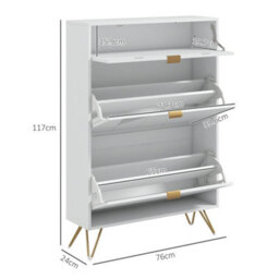 Wyld Haus Molari Doha Narrow White Shoe Cabinet With 2 Flip Drawers And Top Drawer, 76 X 24 X 117 Cm - thumbnail 3