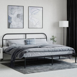 Berkfield Metal Bed Frame With Headboard Black 193X203 Cm - thumbnail 3