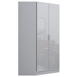 Reflect 2 Door Corner Wardrobe - White Gloss & Matt White - 2 Hanging Rails & 8 Shelves - H: 180Cm X W: 103Cm - Modern Design - thumbnail 5