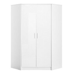 Reflect 2 Door Corner Wardrobe - White Gloss & Matt White - 2 Hanging Rails & 8 Shelves - H: 180Cm X W: 103Cm - Modern Design