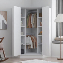 Reflect 2 Door Corner Wardrobe - White Gloss & Matt White - 2 Hanging Rails & 8 Shelves - H: 180Cm X W: 103Cm - Modern Design - thumbnail 8