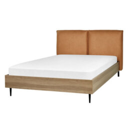 Beliani Bed Faux Leather Limanton 140 X 200 Cm (Eu Double) Golden Brown