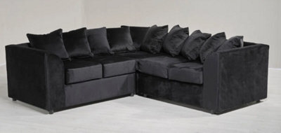 Plush Velvet Black Duel Arm Large Corner Sofa - image 1