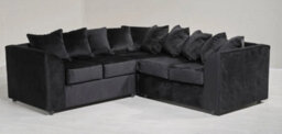Plush Velvet Black Duel Arm Large Corner Sofa