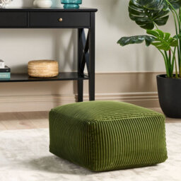 Wyld And Coco Dark Green Corduroy Pouffe With Eps Beads, 50 X 50 X 30 Cm - Footstool, Seat, Side Table - thumbnail 2