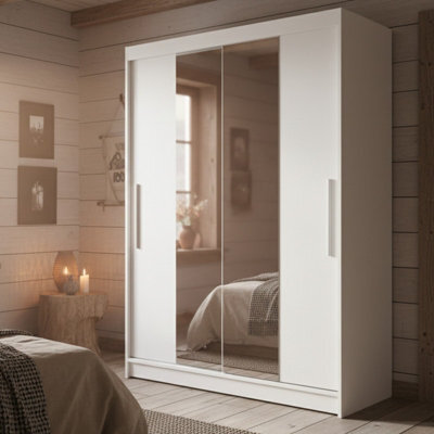 Neomi 01 120 Cm Sliding Door Wardrobe With Mirror Body White Front White - image 1