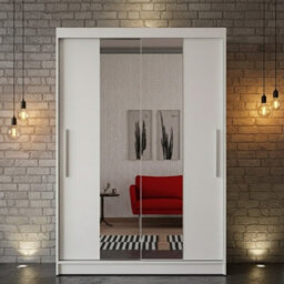 Neomi 01 120 Cm Sliding Door Wardrobe With Mirror Body White Front White - thumbnail 2