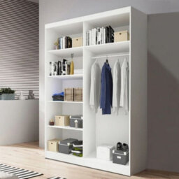 Neomi 01 120 Cm Sliding Door Wardrobe With Mirror Body White Front White - thumbnail 3