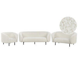Beliani Living Room Set 6 Seater Loen Boucle White - thumbnail 1