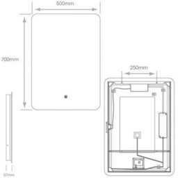 500 X 700mm Ip44 Backlit Bathroom Mirror With Demister & Shaver Socket - Adjustable Led Lighting - thumbnail 3
