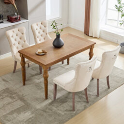 Matteo Set Of 4 Modern Upholstered Velvet Dining Chairs With Brushed Wood Legs - Beige - thumbnail 2