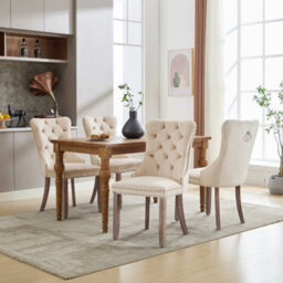 Matteo Set Of 4 Modern Upholstered Velvet Dining Chairs With Brushed Wood Legs - Beige - thumbnail 3