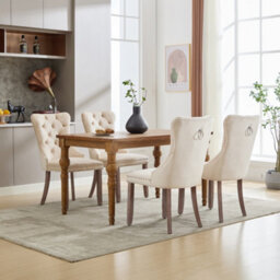 Matteo Set Of 4 Modern Upholstered Velvet Dining Chairs With Brushed Wood Legs - Beige - thumbnail 4