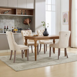 Matteo Set Of 4 Modern Upholstered Velvet Dining Chairs With Brushed Wood Legs - Beige - thumbnail 5