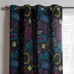 "OHS Gaming Eyelet Curtains Pair Of Blackout Woven Ring Top Panels, Black - 66"" X 72""" - thumbnail 2