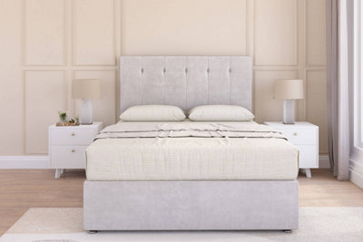 "Sloomy Highbury Silver Plush Divan Bed Base 2 Drawers Same Side - 54"" Floor Standing Headboard 4'6 Double" - image 1