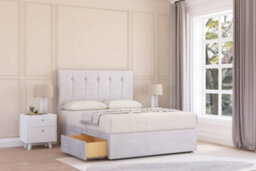 "Sloomy Highbury Silver Plush Divan Bed Base 2 Drawers Same Side - 54"" Floor Standing Headboard 4'6 Double" - thumbnail 2