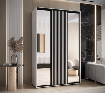Arte Sapporo Ii White Matt Mirrored Sliding Door Wardrobe With Contemporary Lamella Effect (H)2050mm (W)1500mm (D)600mm - image 1