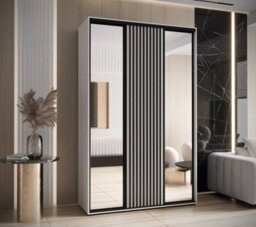 Arte Sapporo Ii White Matt Mirrored Sliding Door Wardrobe With Contemporary Lamella Effect (H)2050mm (W)1500mm (D)600mm - thumbnail 1