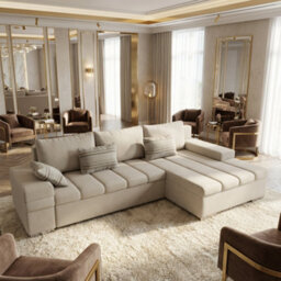 Bangkok Corner Sofa Bed With Storage And Sleeping Function Metal Legs Wooden Frame Foam Filling Beige Right - thumbnail 1