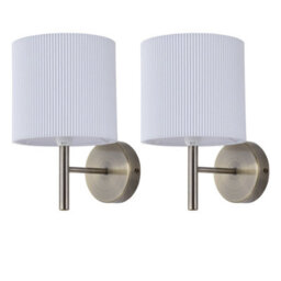 First Choice Lighting Set Of 2 Brea - Antique Brass Wall Lights With White Pleated Shade - thumbnail 1