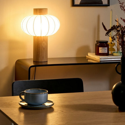 Beliani Table Lamp With Pumpkin Nylon Shade, Light Brown Rubberwood, 27Cm X 35Cm - image 1