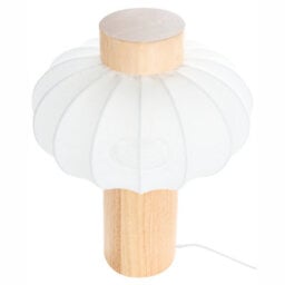 Beliani Table Lamp With Pumpkin Nylon Shade, Light Brown Rubberwood, 27Cm X 35Cm - thumbnail 4