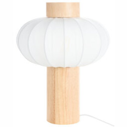 Beliani Table Lamp With Pumpkin Nylon Shade, Light Brown Rubberwood, 27Cm X 35Cm - thumbnail 2