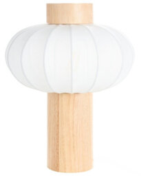 Beliani Table Lamp With Pumpkin Nylon Shade, Light Brown Rubberwood, 27Cm X 35Cm - thumbnail 3