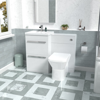 Nes Home White Basin Vanity Cabinet, Wc Unit & Rimless Back To Wall Toilet - image 1