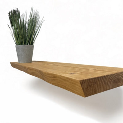 MKGT Rustic Live Edge Wall Shelf Ideal For Kitchen Room Deco (Rustic Pine, 40 Cm Long) - image 1