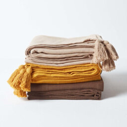 Homescapes Cotton Rajput Ribbed Beige Throw, 150 X 200 Cm - thumbnail 7