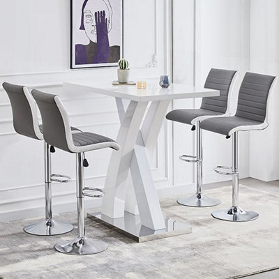 Furniture in Fashion Axara White High Gloss Bar Table With 4 Ritz Grey White Stools - image 1