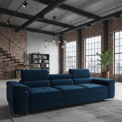 Torezio 3 Seater Sofa Bed With Adjustable Headrests And Dolphin Mechanism Blue - image 1
