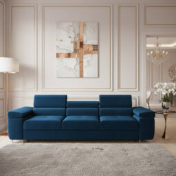 Torezio 3 Seater Sofa Bed With Adjustable Headrests And Dolphin Mechanism Blue - thumbnail 2