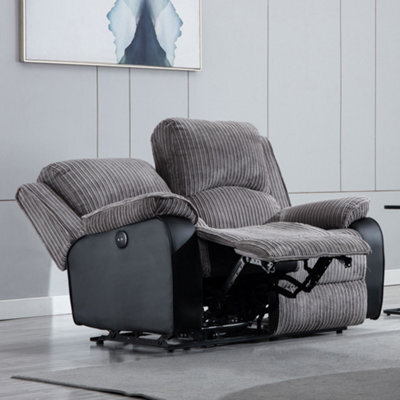 More4Homes Postana Electric High Back Jumbo Cord Fabric Recliner 2 Seater Sofa (Grey) - image 1