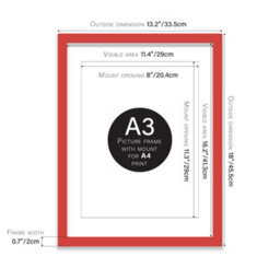 A3 Red Picture Frame With Mount For A4 (21 X 29.7Cm -8.3 X 11.7In) Poster, Photo, Artwork, Or Print. - thumbnail 2