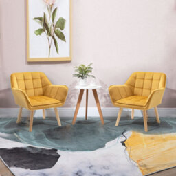 Homcom Luxe Velvet-Feel Accent Chair W/ Wide Arms Slanted Back Wood Legs Yellow