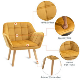 Homcom Luxe Velvet-Feel Accent Chair W/ Wide Arms Slanted Back Wood Legs Yellow - thumbnail 4