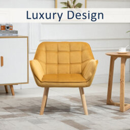 Homcom Luxe Velvet-Feel Accent Chair W/ Wide Arms Slanted Back Wood Legs Yellow - thumbnail 6