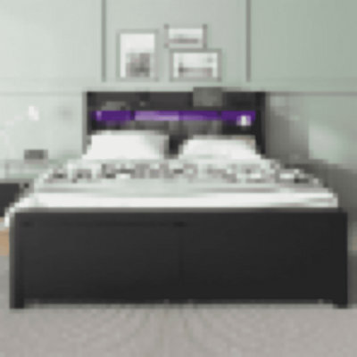 Matteo Modern Black Double Metal Bed Frame With Led Lights, Usb Charging, 2 Drawers & Padded Storage Headboard - 4Ft6 - image 1